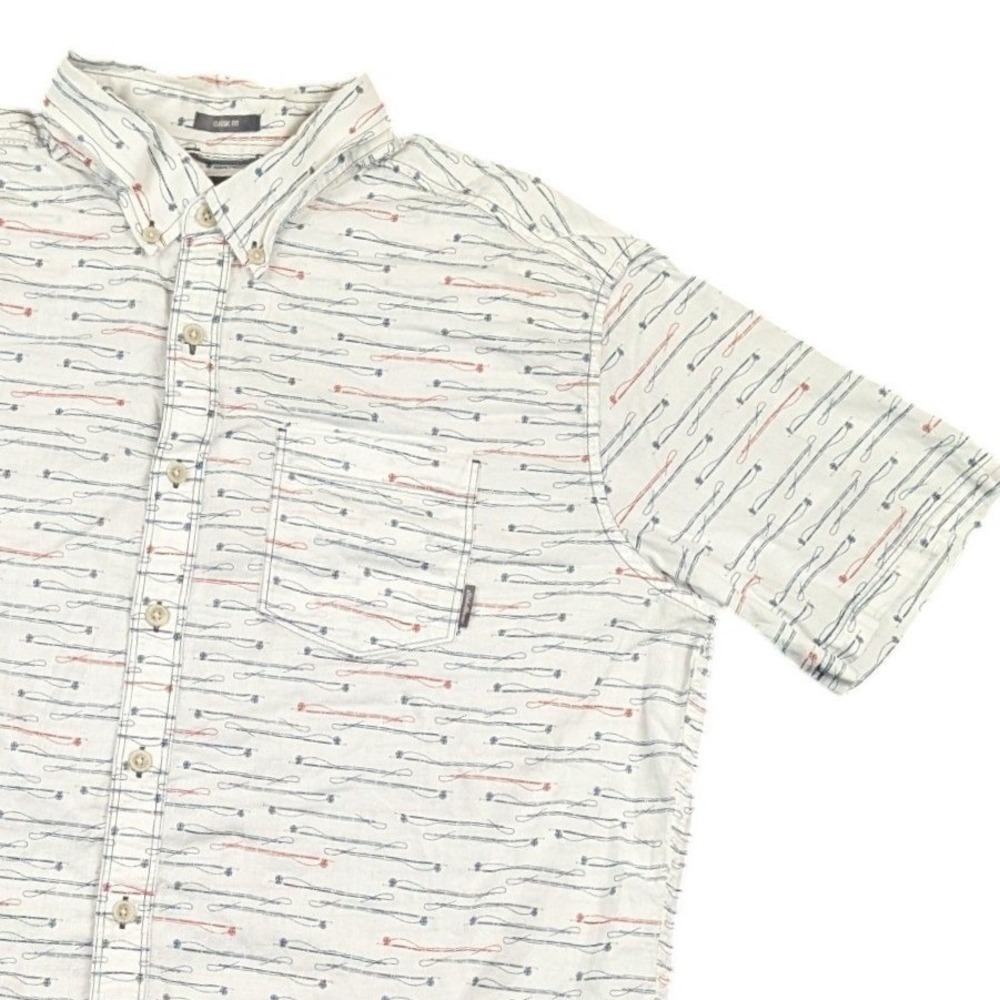 Eddie Bauer Mens TXL Classic Fit Fishing Rod Print Button Down Shirt WhiteCotton